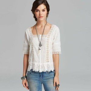 Free People Sweet Jane Peplum White Crochet Lace Top Medium